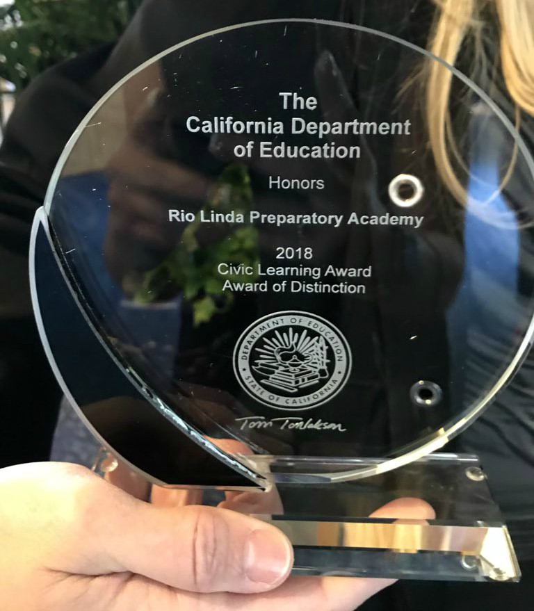2018 Civic Learning Award of Distinction for Rio Linda Preparatory Academy
